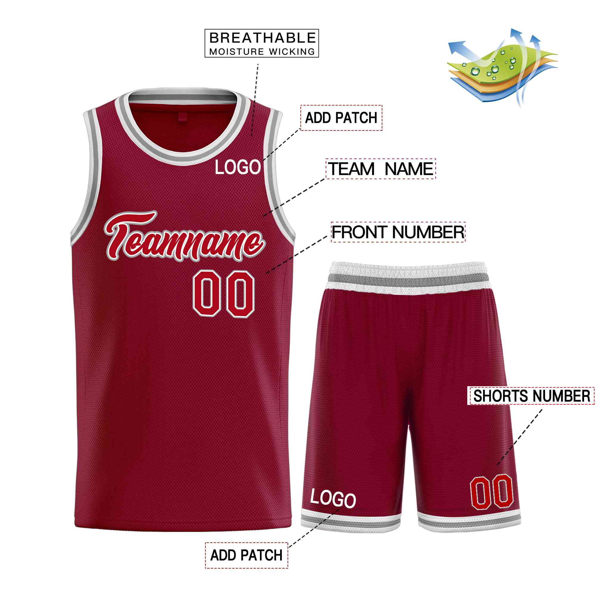 Custom Maroon Red-Gray Heal Sports Uniform Classic Sets Basketball Jersey