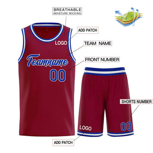 Custom Maroon Royal-White Heal Sports Uniform Classic Sets Basketball Jersey