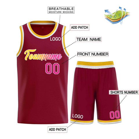 Custom Maroon Yellow-White Heal Sports Uniform Classic Sets Basketball Jersey