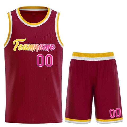 Custom Maroon Yellow-White Heal Sports Uniform Classic Sets Basketball Jersey