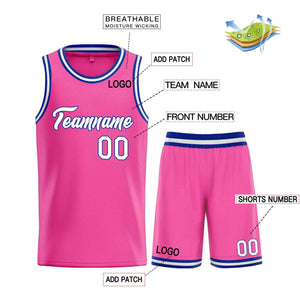 Uniforme de sport personnalisé rose blanc-Royal Heal, ensembles classiques, maillot de basket-ball