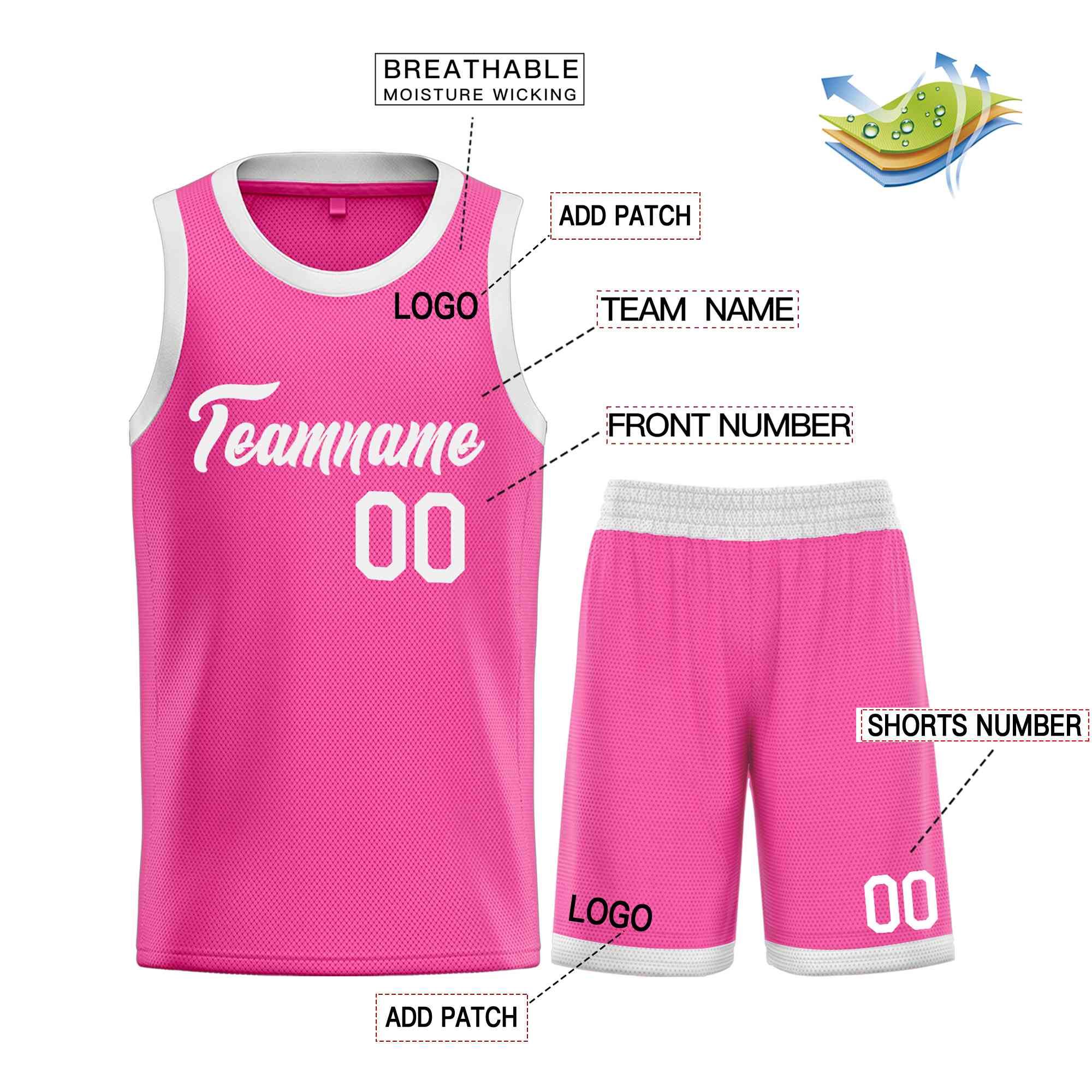 Custom Pink White Heal Sports Uniform Classic Sets Basketball Jersey