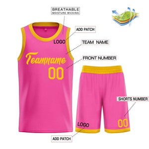 Uniforme de sport de guérison jaune rose personnalisé, ensembles classiques de maillot de basket-ball