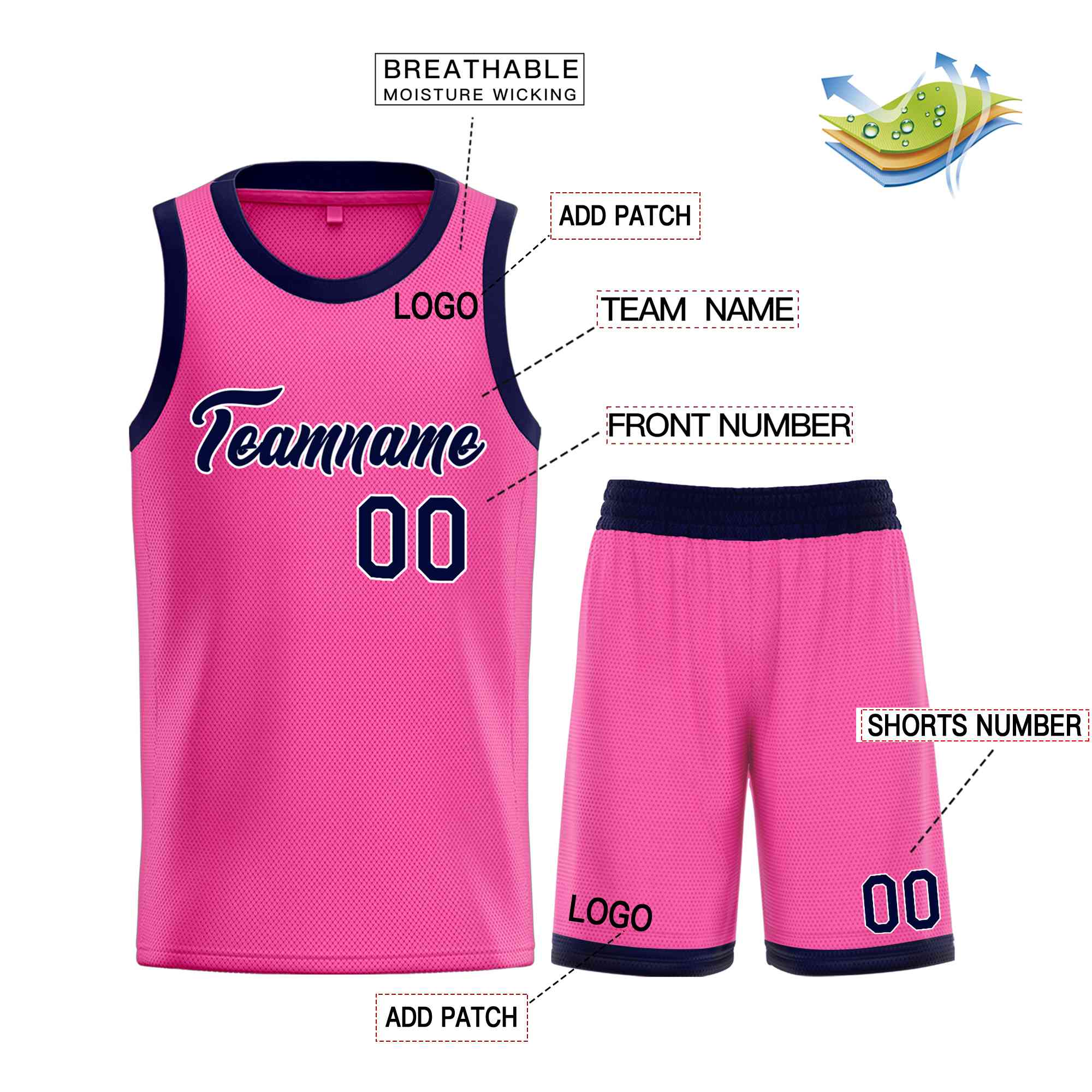 Custom Pink Navy-White Heal Sports Uniform Classic Sets Basketball Jersey