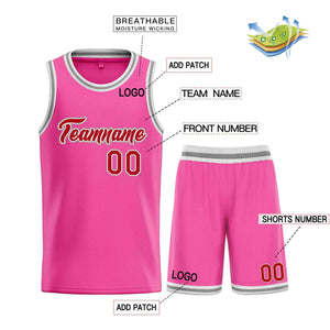 Uniforme de sport personnalisé rose rouge-gris, ensembles classiques, maillot de basket-ball