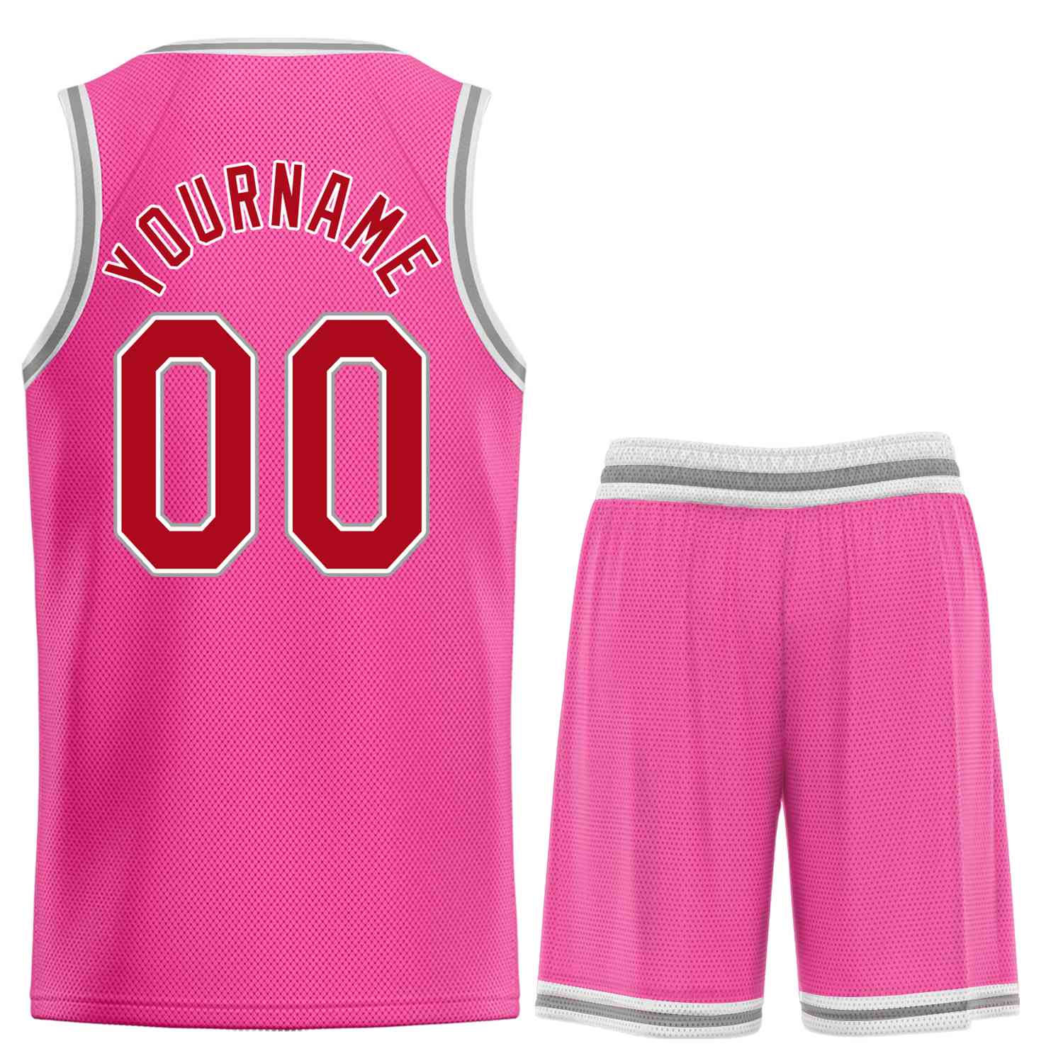 Uniforme de sport personnalisé rose rouge-gris, ensembles classiques, maillot de basket-ball