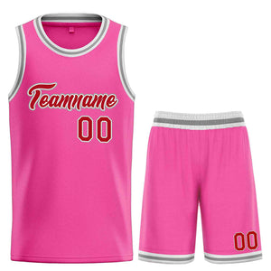 Uniforme de sport personnalisé rose rouge-gris, ensembles classiques, maillot de basket-ball