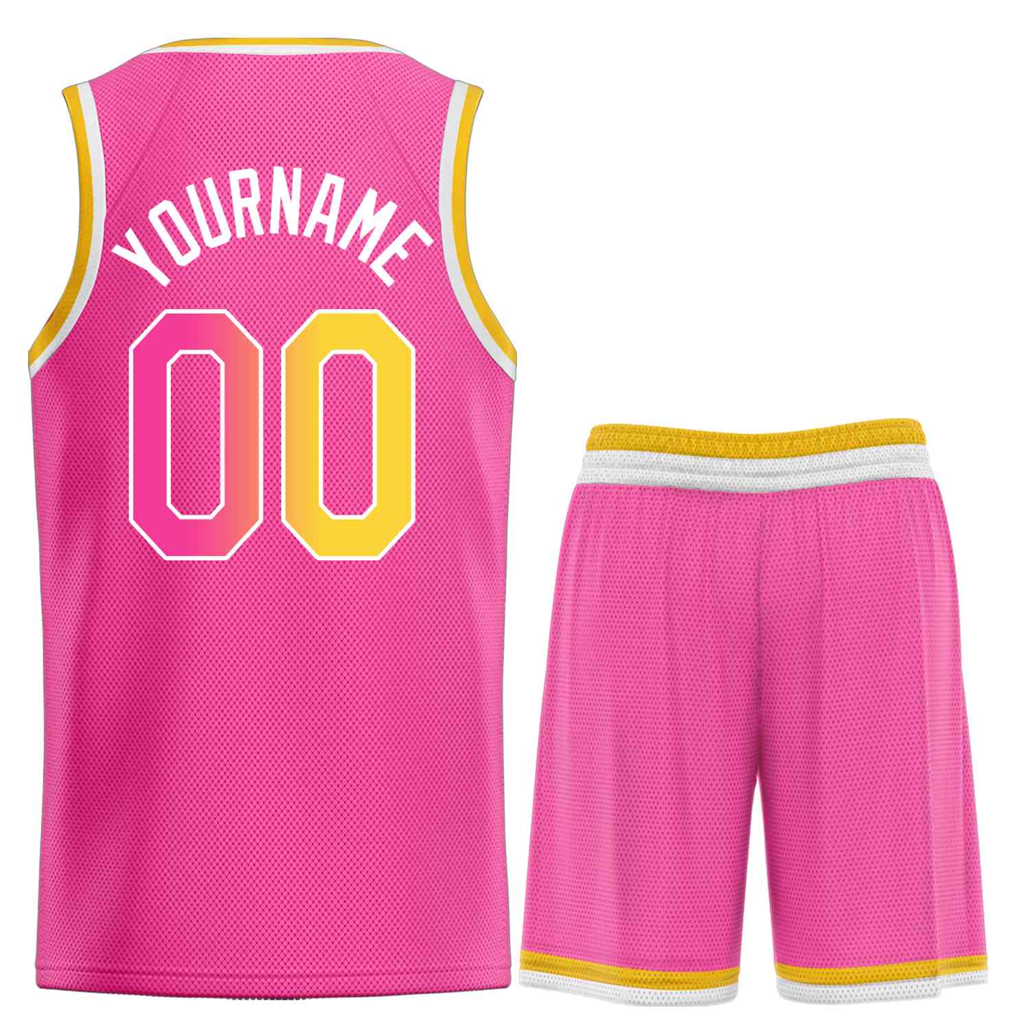 Uniforme de sport personnalisé rose jaune-blanc, ensembles classiques de basket-ball, maillot de basket-ball