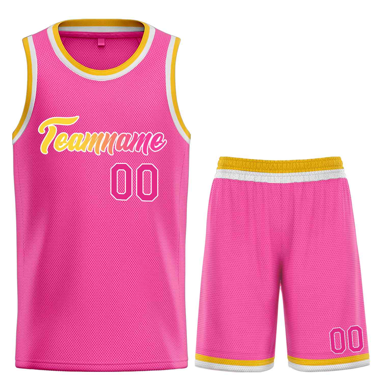 Uniforme de sport personnalisé rose jaune-blanc, ensembles classiques de basket-ball, maillot de basket-ball