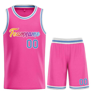 Uniforme de sport personnalisé rose poudre bleu-blanc, ensembles classiques, maillot de basket-ball