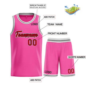 Uniforme de sport personnalisé rose marron-noir, ensembles classiques, maillot de basket-ball