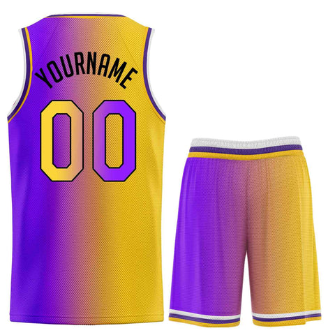 Custom Yellow Purple-Black Gradient Fashion Sets Sports Uniform Basketball Jersey