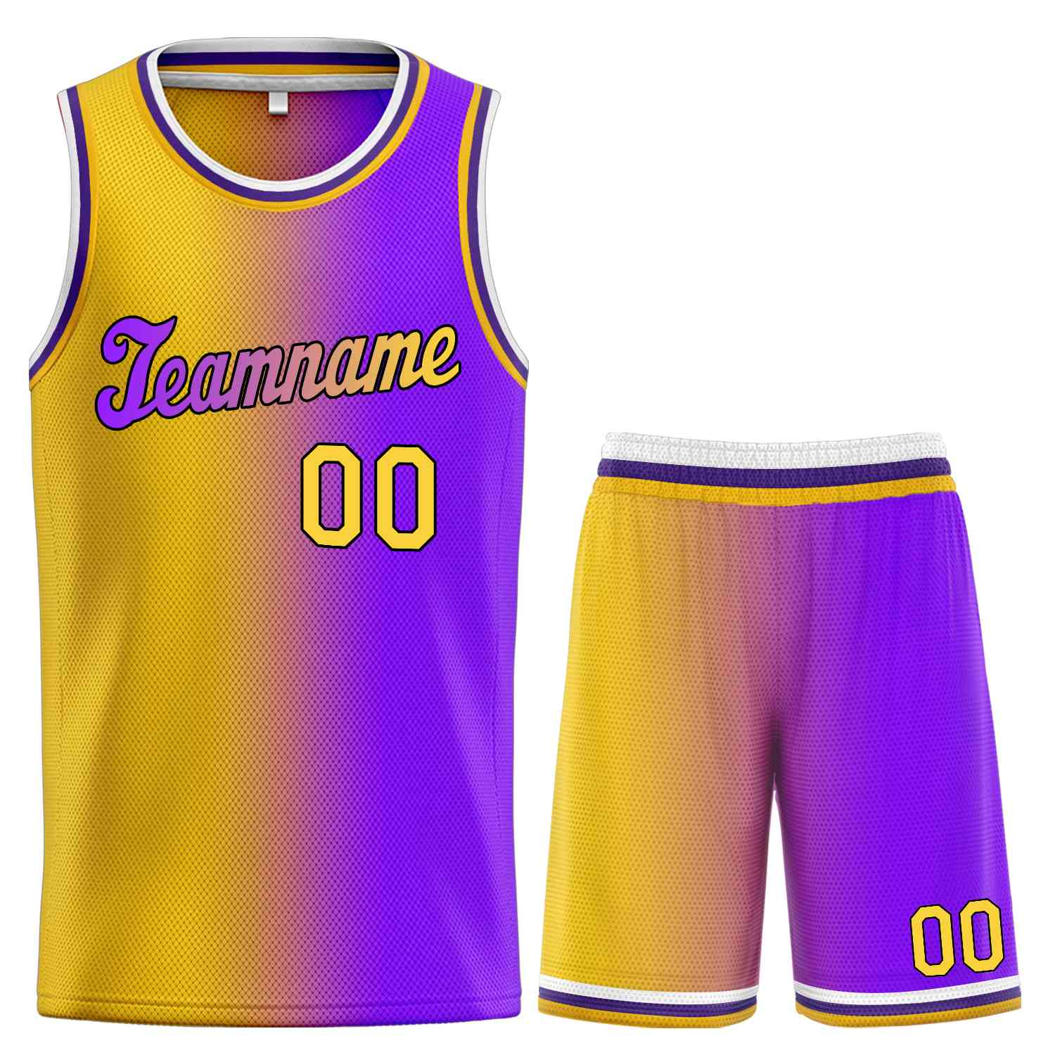 La mode dégradée jaune violet-noir personnalisée définit le maillot de basket-ball uniforme de sport