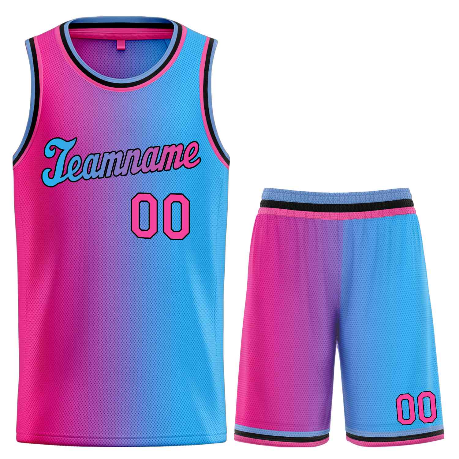 La mode dégradée bleu clair rose-noir personnalisée définit le maillot de basket-ball uniforme de sport