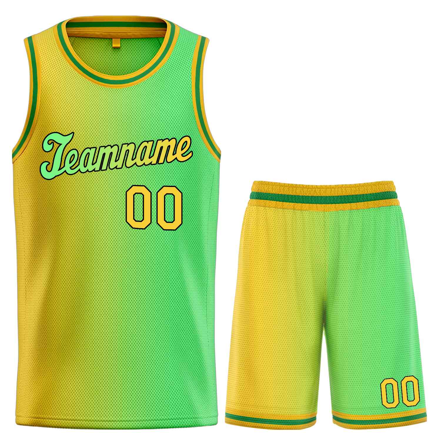 La mode dégradée jaune vert-noir personnalisée définit le maillot de basket-ball uniforme de sport