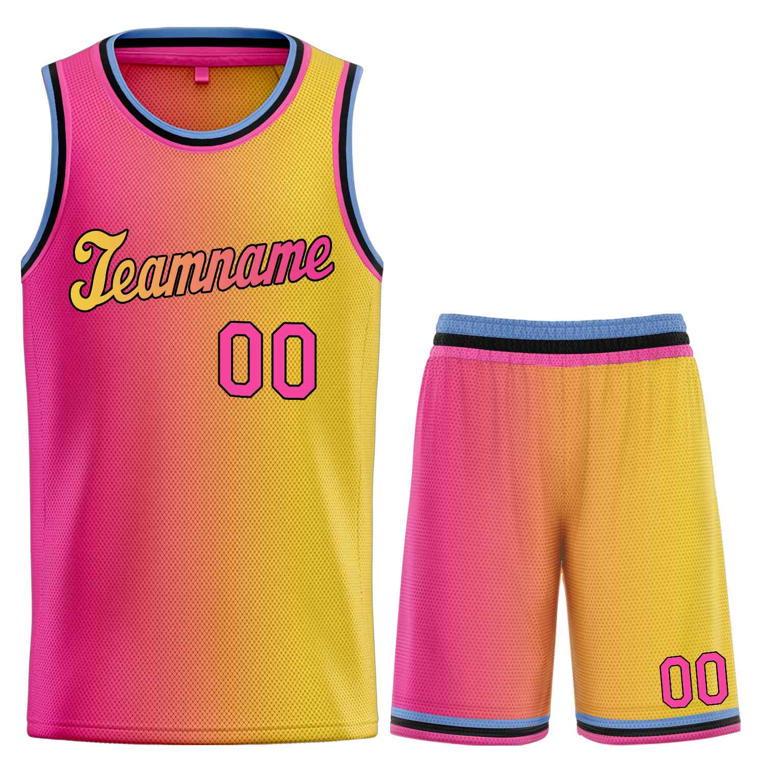 La mode dégradée jaune rose-noir personnalisée définit le maillot de basket-ball uniforme de sport