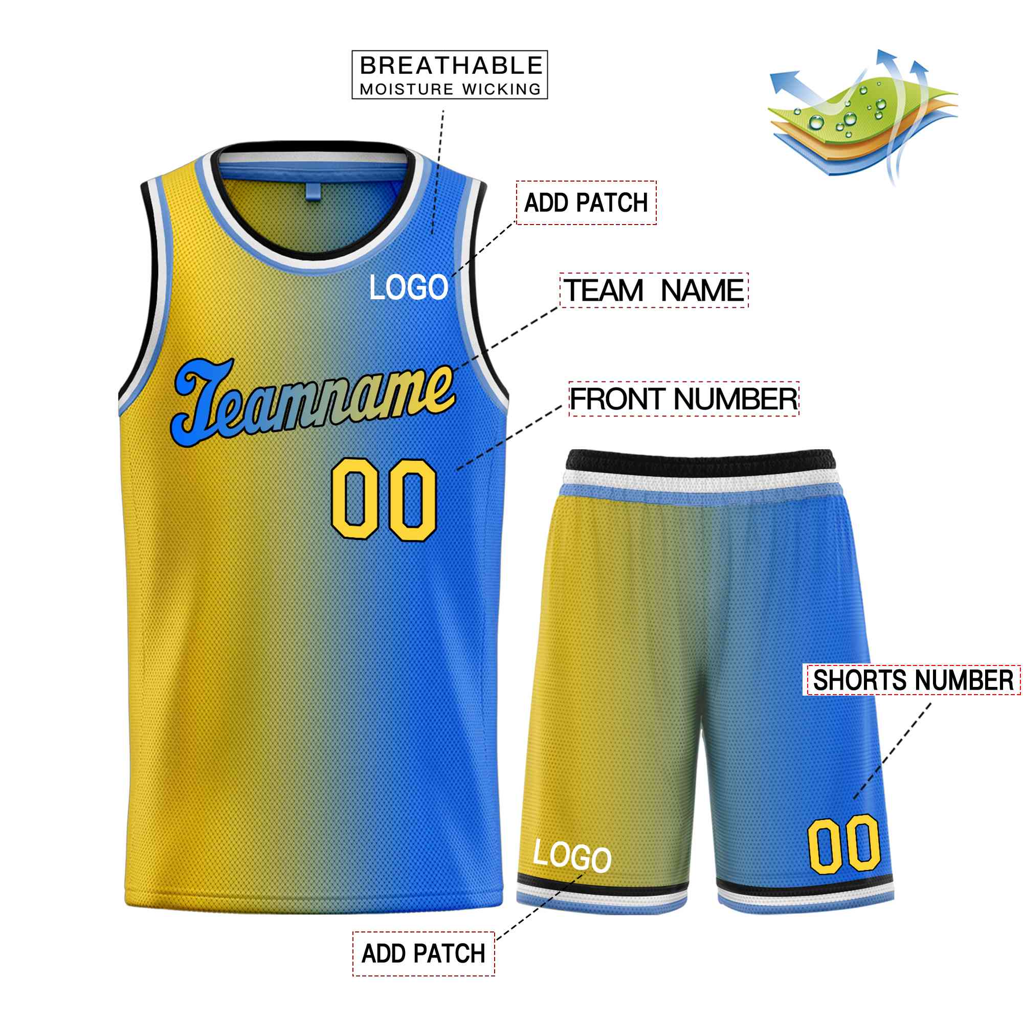 Custom Yellow Royal-Black Gradient Fashion Sets Sports Uniform Basketball Jersey