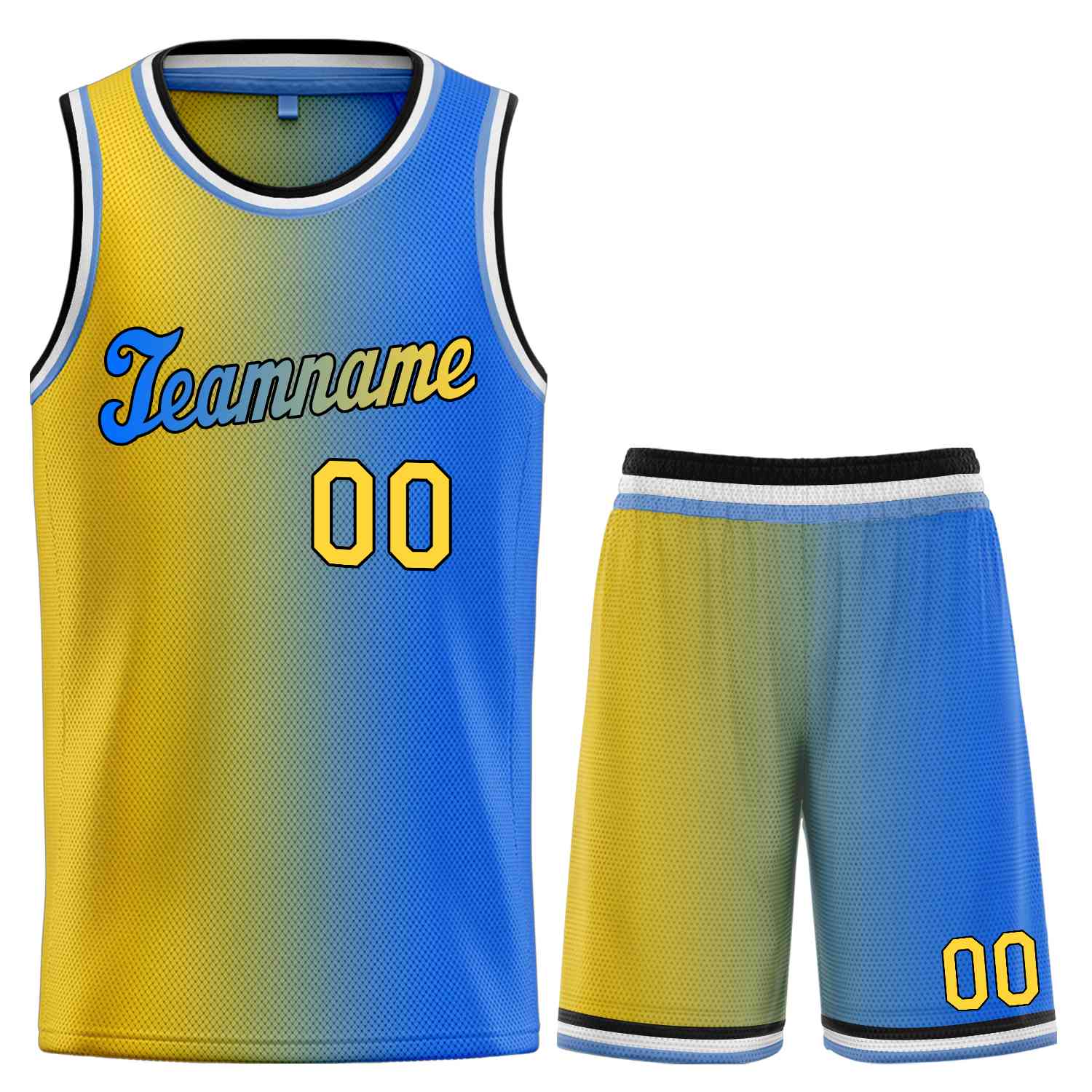 La mode dégradée jaune Royal-noir personnalisée définit le maillot de basket-ball uniforme de sport