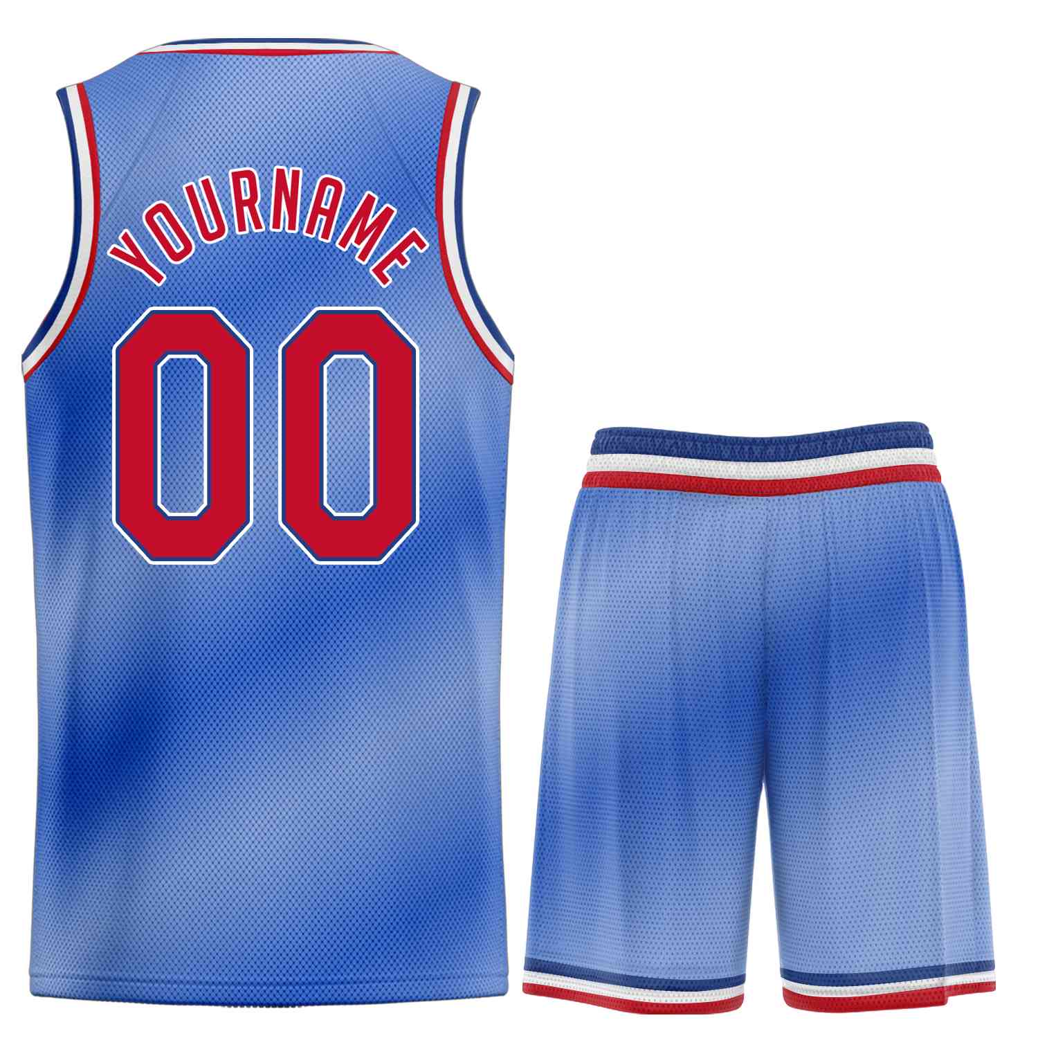 La mode dégradée bleu clair rouge-bleu personnalisée définit le maillot de basket-ball uniforme de sport