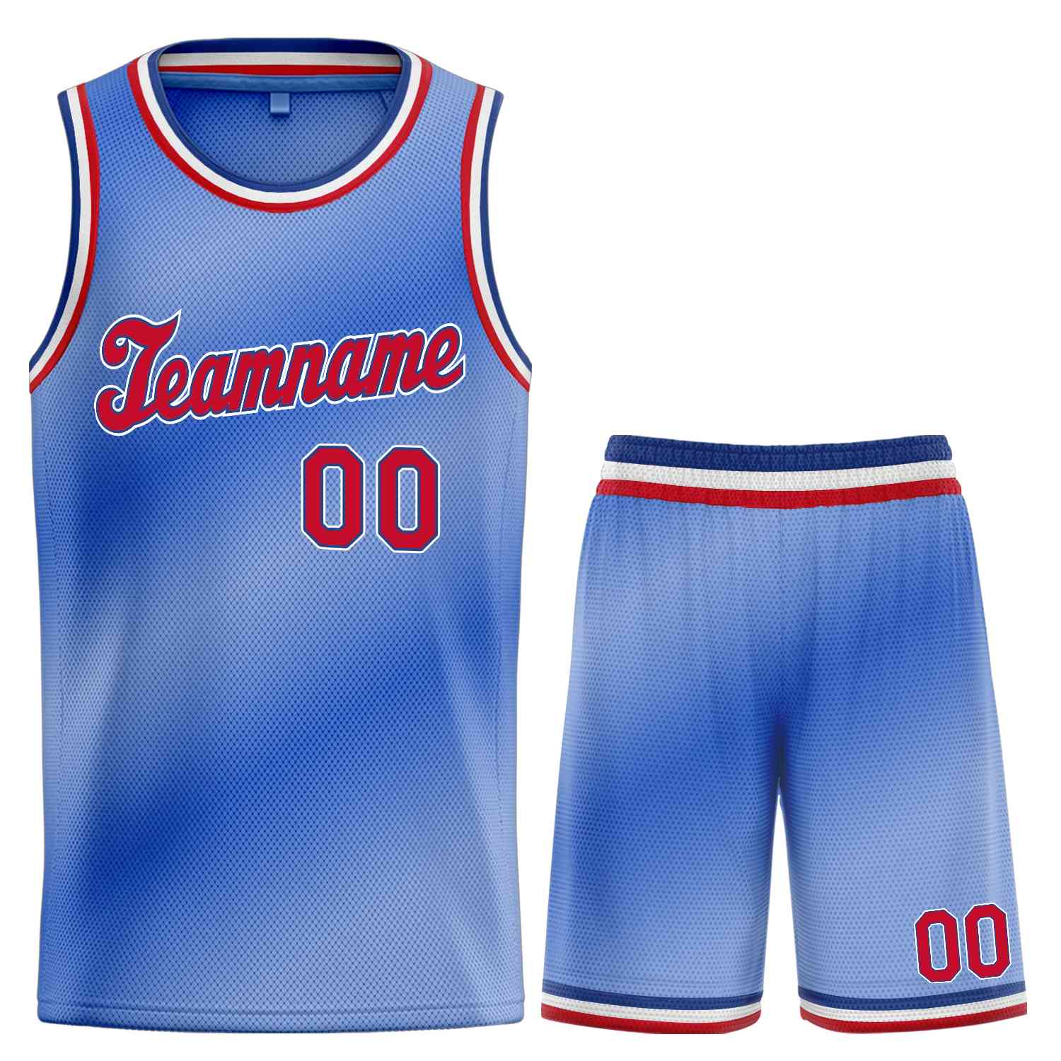 La mode dégradée bleu clair rouge-bleu personnalisée définit le maillot de basket-ball uniforme de sport