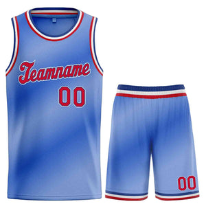 La mode dégradée bleu clair rouge-bleu personnalisée définit le maillot de basket-ball uniforme de sport