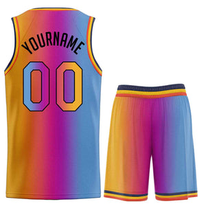 Custom Light Blue Orange-Black Gradient Fashion Sets Sports Uniform Basketball Jersey