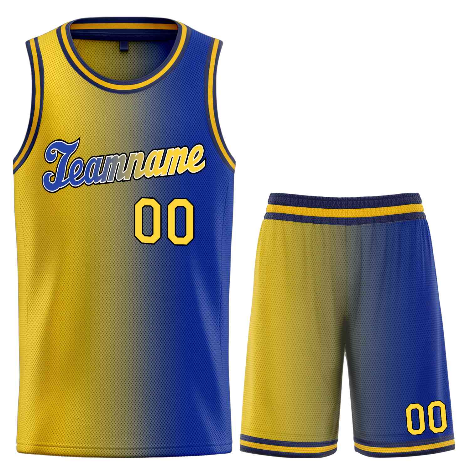 La mode dégradée jaune-noir marine personnalisée définit le maillot de basket-ball uniforme de sport