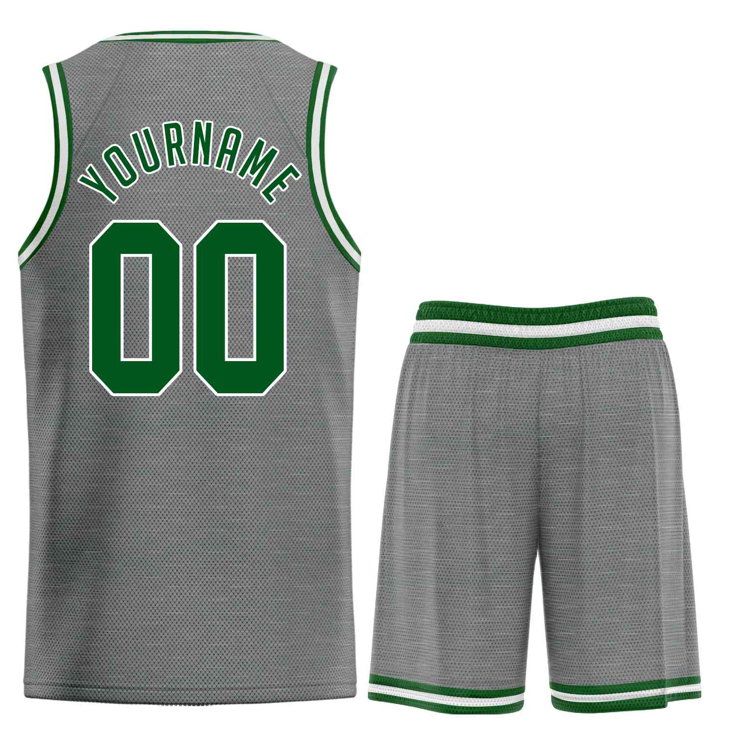 Maillot de basket-ball uniforme de sport, ensembles classiques gris foncé vert-blanc personnalisés