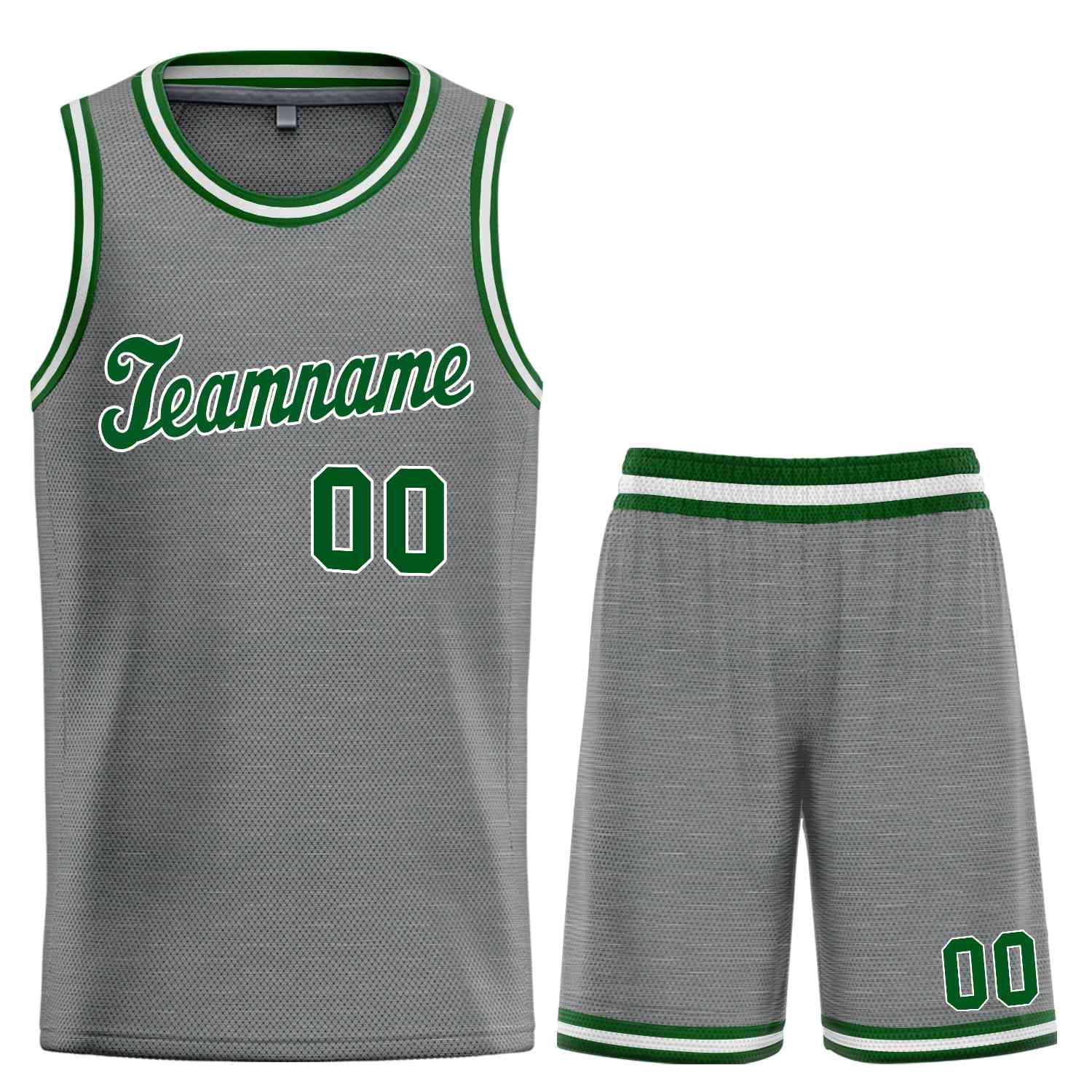 Maillot de basket-ball uniforme de sport, ensembles classiques gris foncé vert-blanc personnalisés