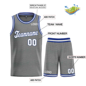 Maillot de basket-ball uniforme de sport, ensembles classiques gris foncé blanc-Royal personnalisés