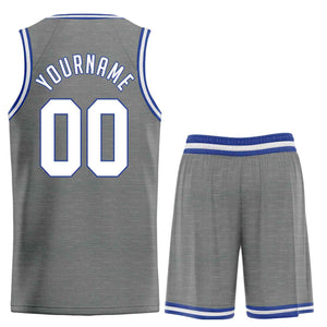 Maillot de basket-ball uniforme de sport, ensembles classiques gris foncé blanc-Royal personnalisés