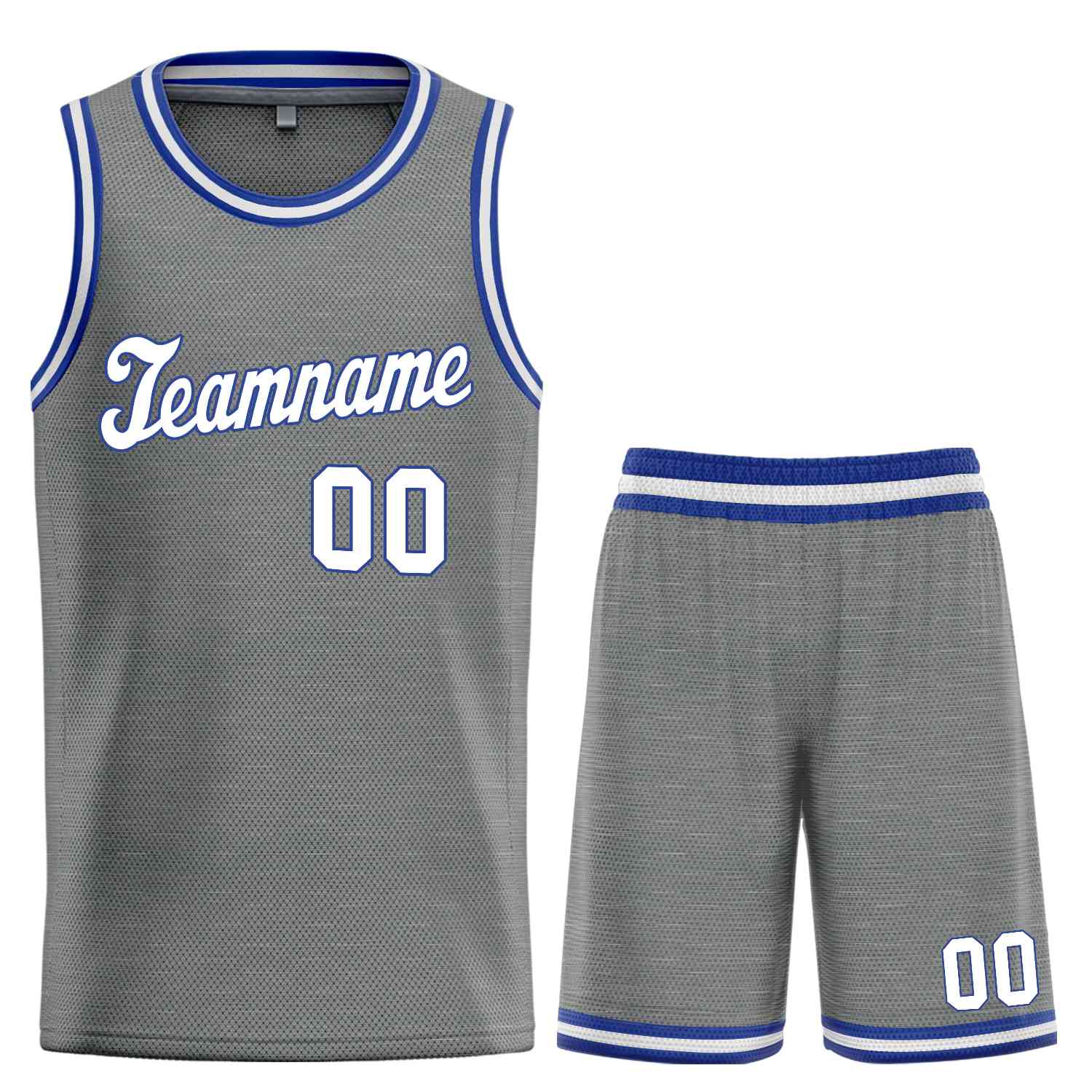 Maillot de basket-ball uniforme de sport, ensembles classiques gris foncé blanc-Royal personnalisés