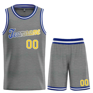 Maillot de basket-ball uniforme de sport, ensembles classiques gris foncé jaune-blanc personnalisés