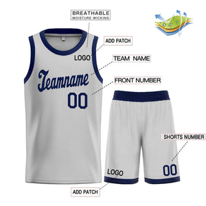 Custom Gray Navy Classic Sets Sports Uniform Basketball Jersey