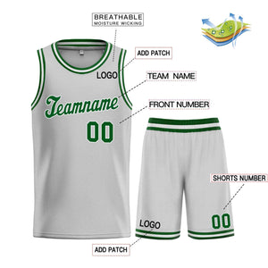 Custom Gray Green-White Classic Sets Sports Uniform Basketball Jersey