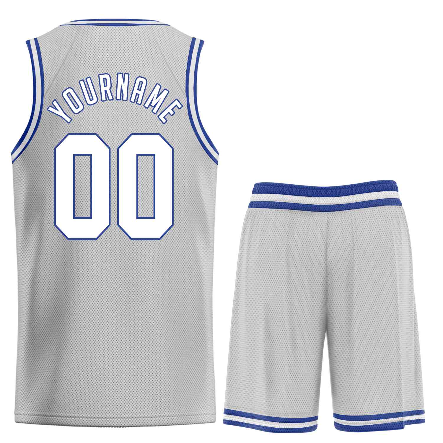 Maillot de basket-ball uniforme de sport, ensembles classiques gris blanc-Royal personnalisés