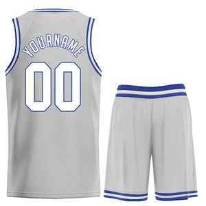 Maillot de basket-ball uniforme de sport, ensembles classiques gris blanc-Royal personnalisés