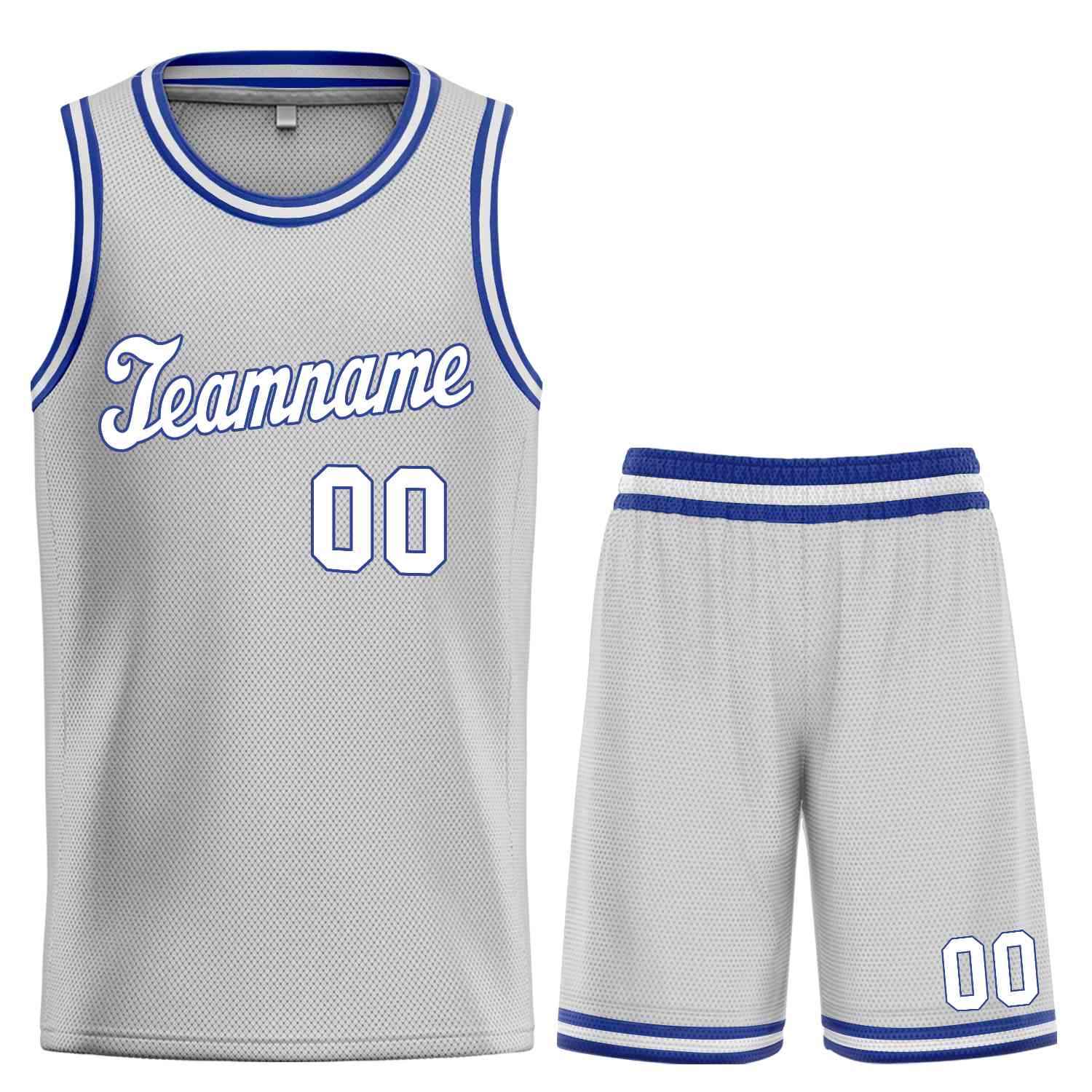 Maillot de basket-ball uniforme de sport, ensembles classiques gris blanc-Royal personnalisés