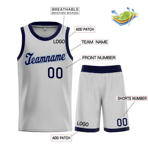 Maillot de basket-ball uniforme de sport, ensembles classiques gris marine-bleu poudre personnalisés