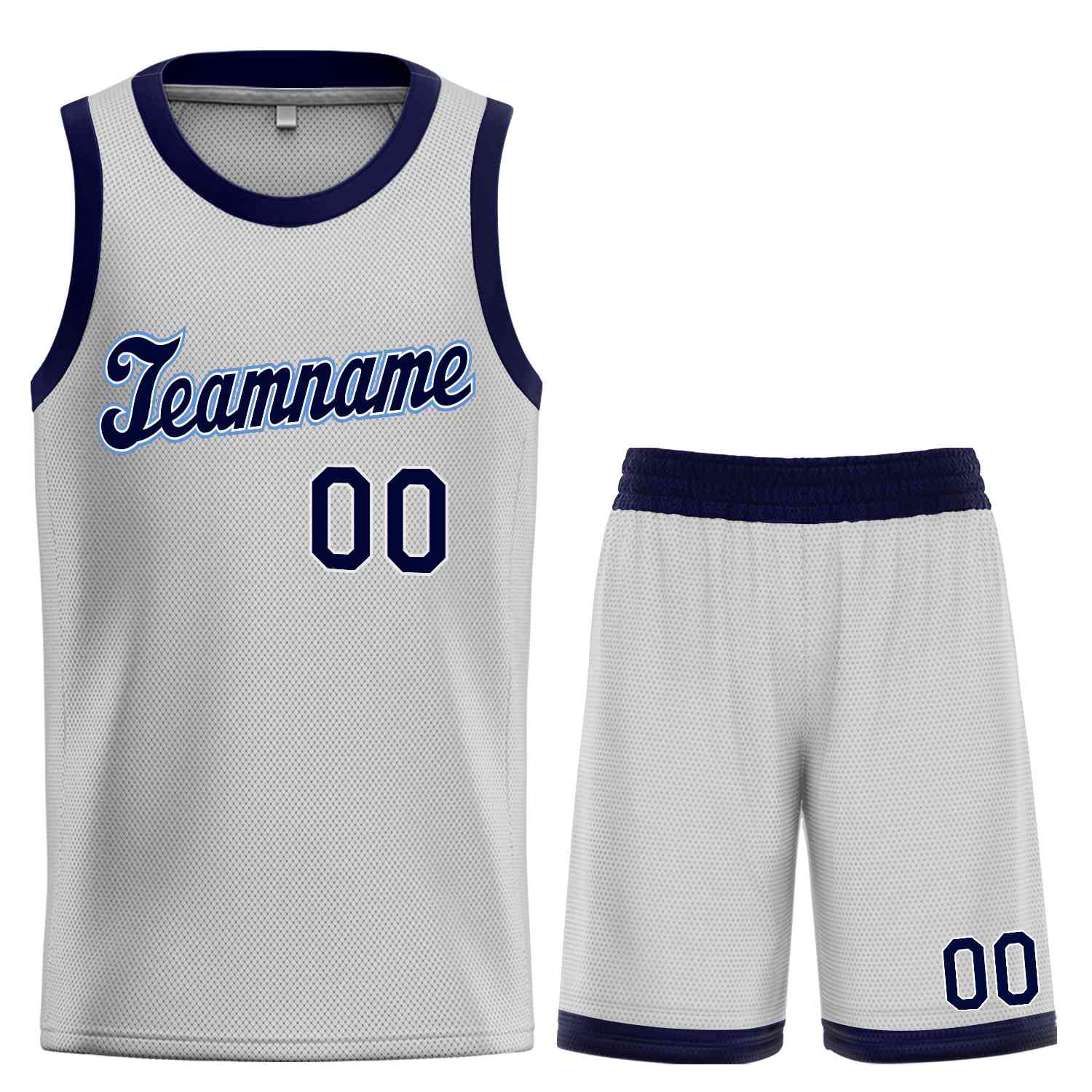 Custom Gray Navy-Powder Blue Classic Sets Sports Uniform Basketball Jersey