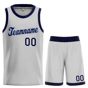 Maillot de basket-ball uniforme de sport, ensembles classiques gris marine-bleu poudre personnalisés