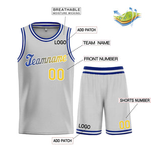 Ensembles classiques gris jaune-blanc personnalisés, maillot de basket-ball uniforme de sport