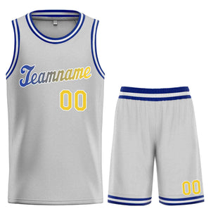 Ensembles classiques gris jaune-blanc personnalisés, maillot de basket-ball uniforme de sport