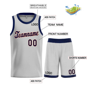 Custom Gray Navy-Orange Classic Sets Sports Uniform Basketball Jersey