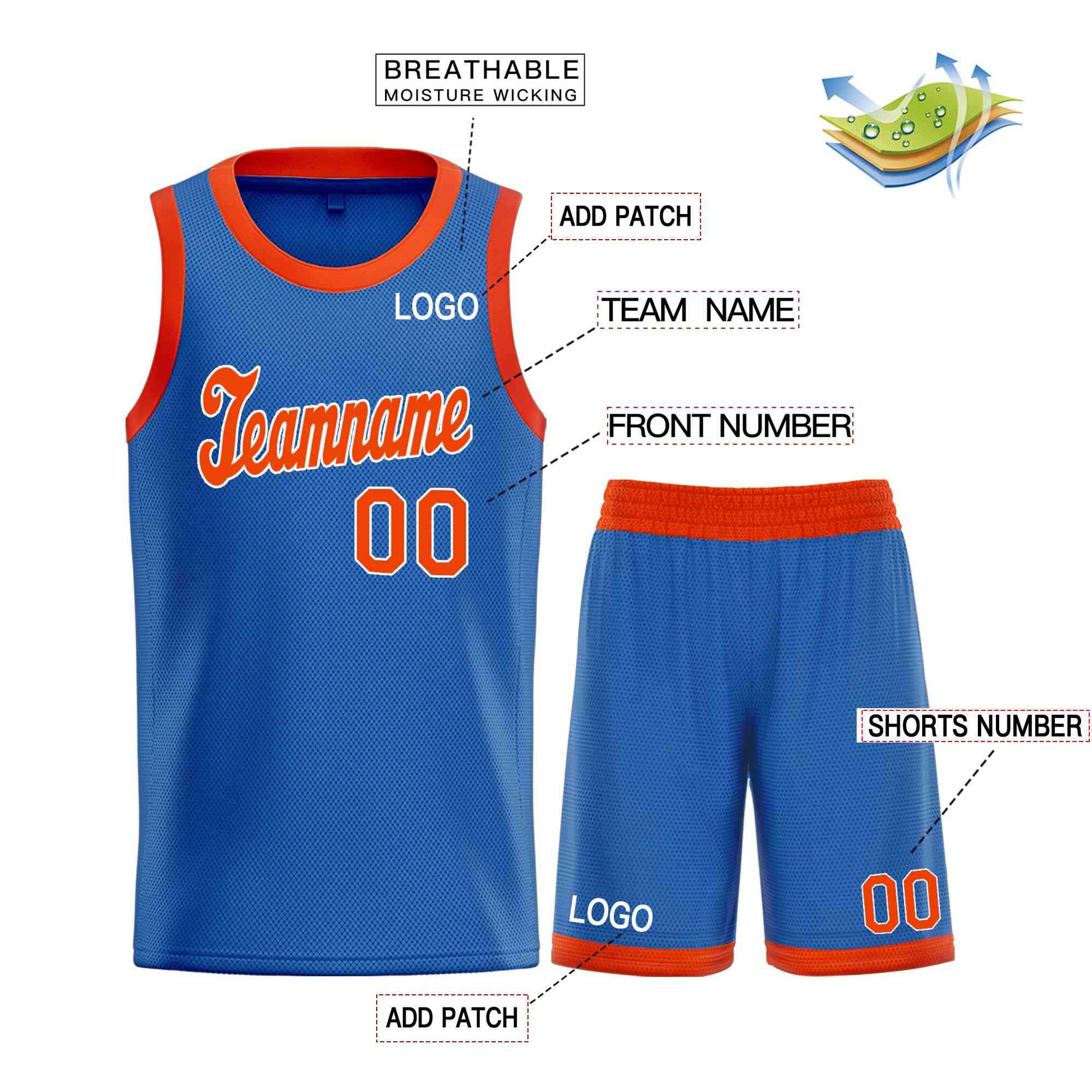 Ensembles classiques bleu Orange-blanc personnalisés, maillot de basket-ball uniforme de sport