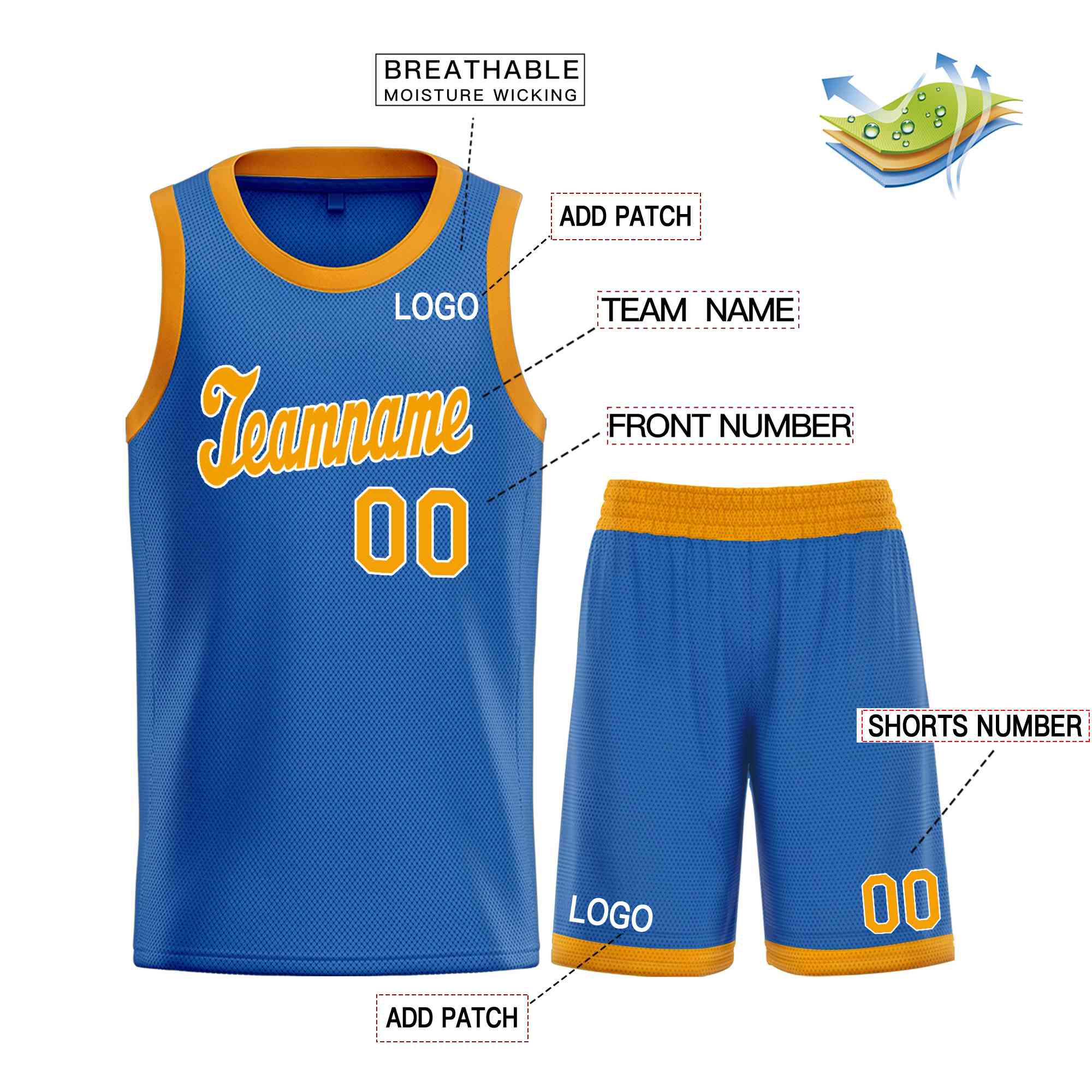 Ensembles classiques bleu jaune-blanc personnalisés, maillot de basket-ball uniforme de sport