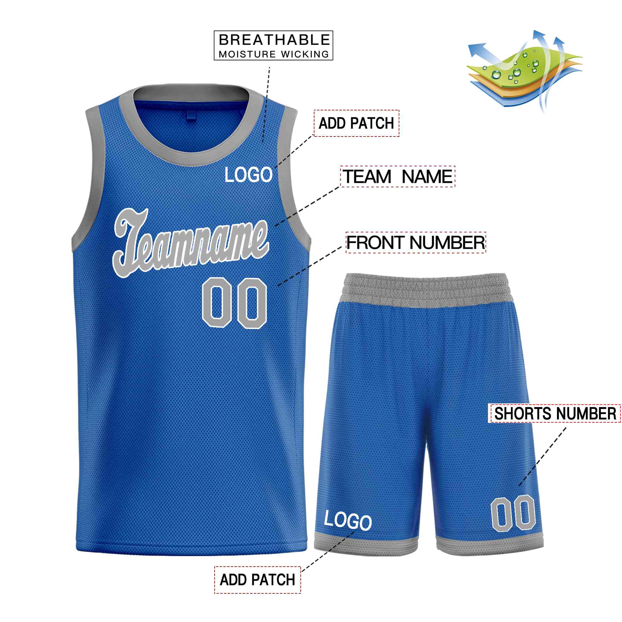 Custom Blue Gray-White Classic Sets Sports Uniform Basketball Jersey