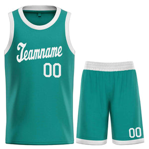 Custom Teal White Classic Sets Sports Uniform Basketball Jersey