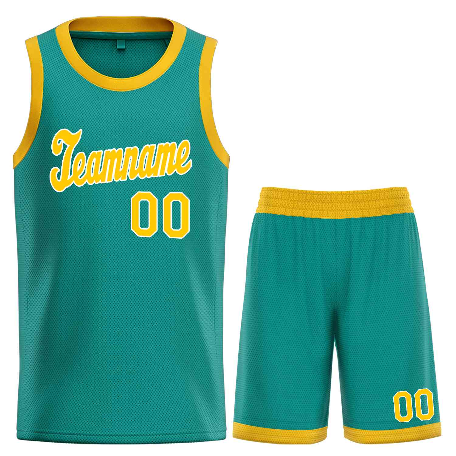 Maillot de basket-ball uniforme de sport personnalisé, ensemble classique jaune-blanc sarcelle personnalisé