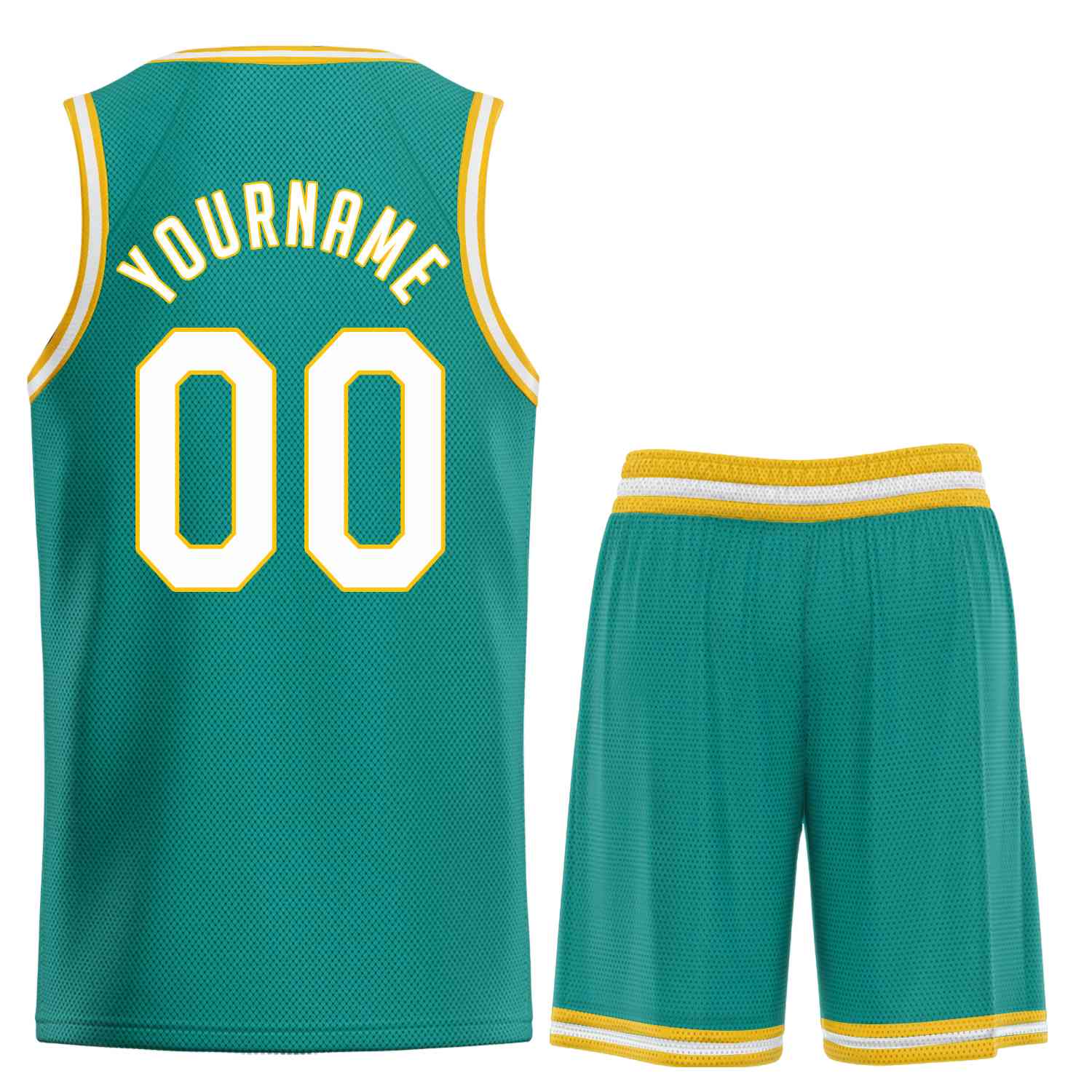 Custom Teal White-Yellow Classic Sets Sports Uniform Basketball Jersey